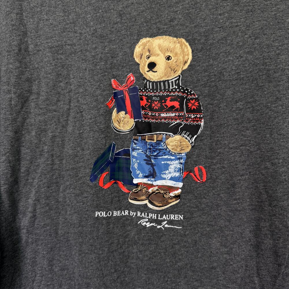 Polo Ralph Lauren Shirt Mens Medium Polo Bear Holiday Christmas Winter Graphic - Picture 4 of 8